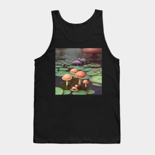 Whimsical Mushroom Pond Landscape Tank Top